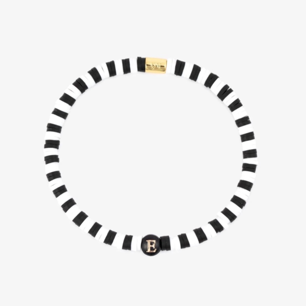 Pura Vida Black & White Alphabet Stretch Bracelet